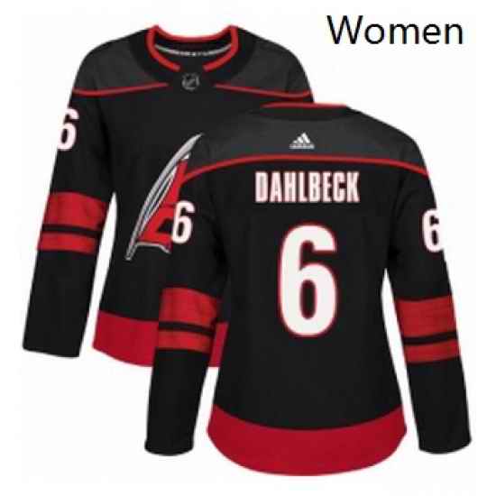 Womens Adidas Carolina Hurricanes 6 Klas Dahlbeck Authentic Black Alternate NHL Jersey